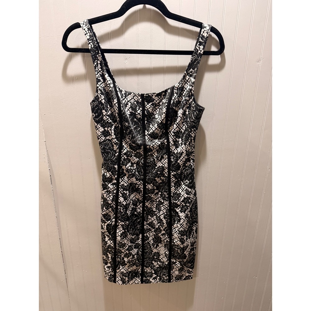 Guess Womens Black White Floral Lace Snakeskin Bodycon Mini Dress Size 4